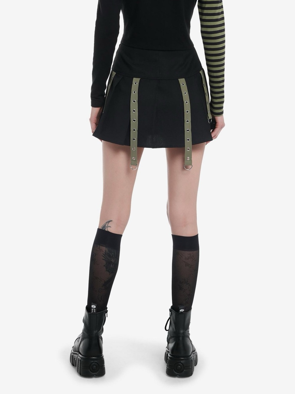 Social Collision Black Pleated Grommet Strap Mini Skirt M Mall Goth Y2K Punk Alt - Picture 2 of 7